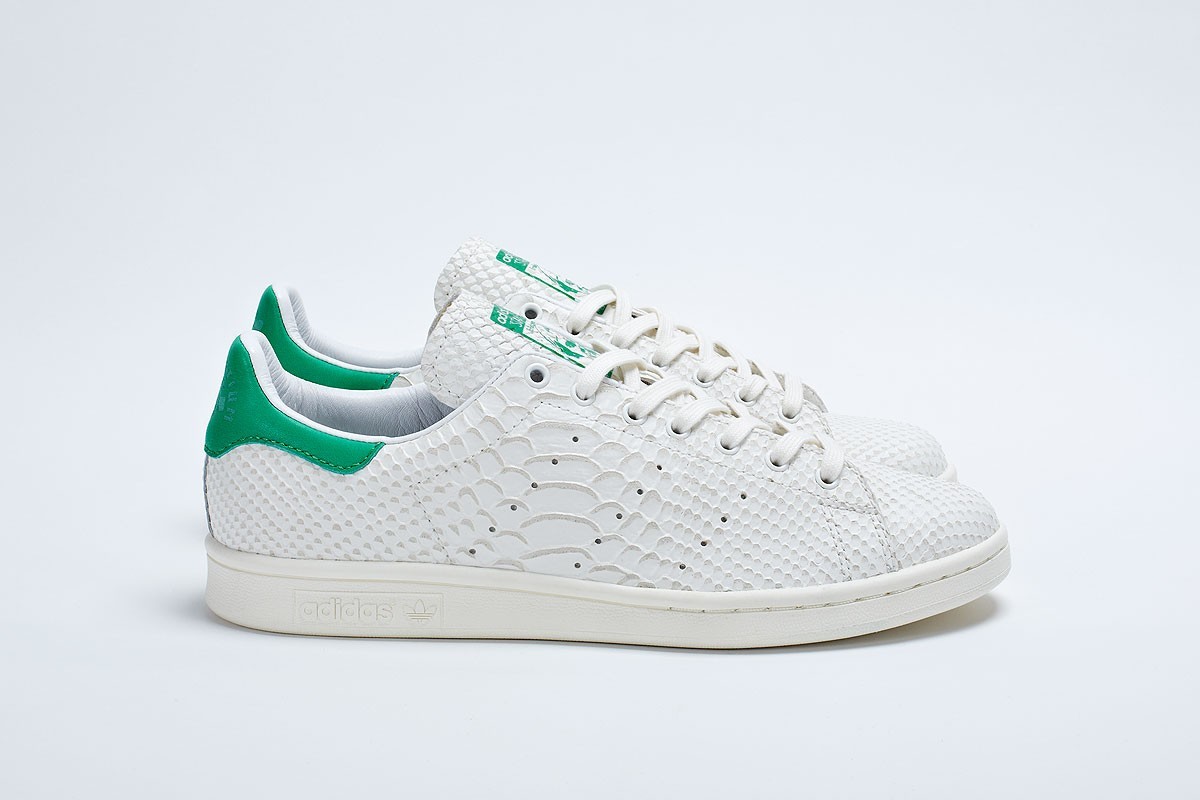 chaussures adidas stan smith cuir python pour femme blanc vert